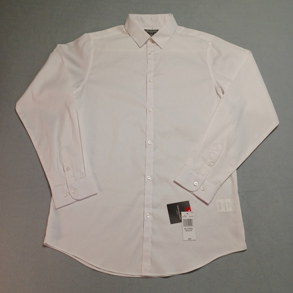 Van Heusen Flex Mens Dress Shirt XL‎ 18/20 Regular White Long Sleeve Button Down
